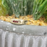 0.15 Carat (ctw) 18K Yellow Gold Plated Sterling Silver 3 Stone Round Ruby Cross Design Men's Band Ring