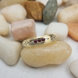 0.15 Carat (ctw) 18K Yellow Gold Plated Sterling Silver 3 Stone Round Ruby Cross Design Men's Band Ring