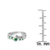 0.25 Carat (ctw) 10k White Gold Round Green Emerald And White Diamond Ladies Bridal Promise Engagement Wedding Set Ring with Matching Band 1/4 CT