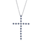 Round Blue Sapphire Cross Pendant with Silver Chain in 925 Sterling Silver