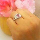 1.30 Carat (ctw) 10k White Gold Round Ruby And White Diamond Ladies Split Shank Halo Vintage Bridal Engagement Ring
