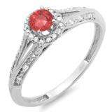 0.40 Carat (ctw) 14k White Gold Round Ruby And White Diamond Ladies Engagement Halo Style Split Shank Bridal Ring
