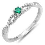0.20 Carat (ctw) 10K White Gold Round Green Emerald And White Diamond Bridal Engagement Ring 1/5 CT