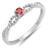 0.20 Carat (ctw) 14K White Gold Round Ruby And White Diamond Bridal Engagement Ring 1/5 CT
