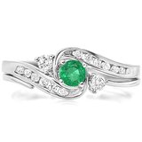 0.50 Carat (ctw) 18k White Gold Round Green Emerald And White Diamond Ladies Swirl Bridal Engagement Ring Matching Band Set 1/2 CT