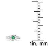 0.50 Carat (ctw) 18k White Gold Round Green Emerald And White Diamond Ladies Swirl Bridal Engagement Ring Matching Band Set 1/2 CT