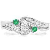 0.50 Carat (ctw) 10k White Gold Round Green Emerald And White Diamond Ladies Swirl Bridal Engagement Ring Matching Band Set 1/2 CT