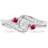 0.50 Carat (ctw) 10k White Gold Round Ruby And White Diamond Ladies Swirl Bridal Engagement Ring Matching Band Set 1/2 CT