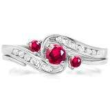 0.50 Carat (ctw) 10k White Gold Round Ruby And White Diamond Ladies Swirl Bridal Engagement Ring Matching Band Set 1/2 CT