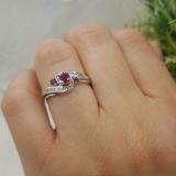 0.50 Carat (ctw) 10k White Gold Round Ruby And White Diamond Ladies Swirl Bridal Engagement Ring Matching Band Set 1/2 CT