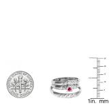 0.08 Carat (ctw) 10K White Gold Round White Diamond And Red Ruby Men & Women's Diamond Ring Trio Set