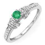 0.45 Carat (ctw) 14k White Gold Round Green Emerald And White Diamond Ladies Engagement Bridal Ring 1/2 CT