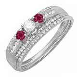 0.40 Carat (ctw) 14k Yellow Gold Round And White Diamond Ladies 3 Stone Bridal Ring Engagement Set