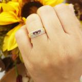 0.40 Carat (ctw) 10k Yellow Gold Round Ruby And White Diamond Ladies 3 Stone Bridal Ring Engagement Set