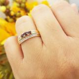 0.40 Carat (ctw) 10k Yellow Gold Round Ruby And White Diamond Ladies 3 Stone Bridal Ring Engagement Set