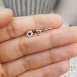 0.33 Carat (ctw) 10K White Gold Round Cut Ruby & White Diamond Round Shape Cluster Earrings 1/3 CT Look of 1 CT