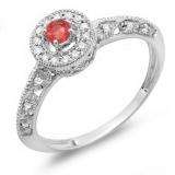 0.38 Carat (Ctw) 14k White Gold Round Ruby And White Diamond Bridal Halo Style Engagement Ring Milgrain