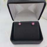 0.20 Carat (ctw) 10k White Gold Round Ruby & White Diamond Ladies Cluster Flower Earrings 1/5 CT