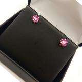 0.20 Carat (ctw) 10k White Gold Round Ruby & White Diamond Ladies Cluster Flower Earrings 1/5 CT