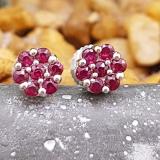0.20 Carat (ctw) 14k White Gold Round Ruby Ladies Cluster Flower Earrings 1/5 CT