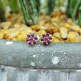 0.20 Carat (ctw) 14k White Gold Round Ruby Ladies Cluster Flower Earrings 1/5 CT