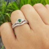 0.33 Carat (ctw) 10k White Gold Round Green Emerald And White Diamond Ladies Halo Style Bridal Engagement Ring Matching Band Set 1/3 CT