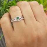 0.33 Carat (ctw) 10k White Gold Round Green Emerald And White Diamond Ladies Halo Style Bridal Engagement Ring Matching Band Set 1/3 CT