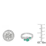 0.90 Carat (ctw) 10k White Gold Round Green Emerald And White Diamond Ladies Swirl Bridal Engagement Ring Matching Band Set