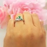 0.90 Carat (ctw) 10k White Gold Round Green Emerald And White Diamond Ladies Swirl Bridal Engagement Ring Matching Band Set