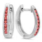 0.20 Carat (ctw) 10K White Gold Round Ruby Ladies Hoop Earrings 1/5 CT
