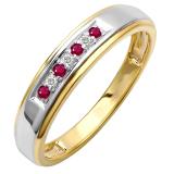 0.12 Carat (ctw) 18K Yellow Gold Plated Sterling Silver Round White Diamond And Ruby Men's Seven Stone Wedding Band