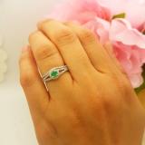0.45 Carat (ctw) 14k White Gold Round Green Emerald And White Diamond Ladies Bridal Halo Style Engagement Ring With Wedding Band Set 1/2 CT