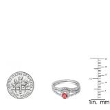 0.45 Carat (ctw) 18k White Gold Round Ruby And White Diamond Ladies Bridal Halo Style Engagement Ring With Wedding Band Set 1/2 CT