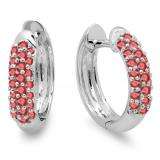 0.30 Carat (ctw) 10k White Gold Round Ruby Ladies Pave Set Huggies Hoop Earrings 1/3 CT