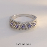 Round Tanzanite & 0.22 CT White Diamond Anniversary Wedding Band For Women in 925 Sterling Silver