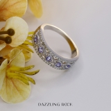 Round Tanzanite & 0.22 CT White Diamond Anniversary Wedding Band For Women in 925 Sterling Silver