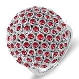 3.25 Carat (ctw) 14k White Gold Round Red Ruby Ladies Cocktail Fireball Right Hand Ring 3 1/4 CT