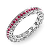 1.00 Carat (ctw) 14k White Gold Round White Diamond & Ruby Ladies Eternity Anniversary Wedding Band Stackable Ring 1 CT
