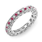 1.00 Carat (ctw) 18k White Gold Round White Diamond & Ruby Eternity Anniversary Wedding Band Stackable Ring 1 CT