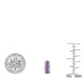 Round Amethyst & White Diamond Ladies Huggies Hoop Earrings 14K White Gold