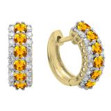 Round Citrine & White Diamond Ladies Huggies Hoop Earrings 14K Yellow Gold