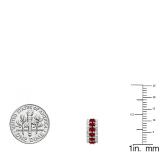 Round Garnet & White Diamond Ladies Huggies Hoop Earrings 14K White Gold