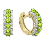 Round Peridot & White Diamond Ladies Huggies Hoop Earrings 14K Yellow Gold