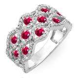 2.00 Carat (ctw) 10k White Gold Round White Diamond & Red Ruby Ladies Cocktail Right Hand Ring 2 CT