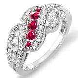 1.00 Carat (ctw) 14k White Gold Round White Diamond And Ruby Ladies Cocktail Right Hand Ring 1 CT