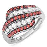 1.05 Carat (ctw) 14k White Gold Round Ruby & White Diamond Ladies Cocktail Right Hand Ring 1 CT