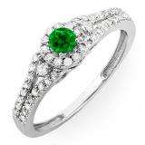 0.50 Carat (ctw) 14k White Gold Round Cut Green Emerald & White Diamond Ladies Engagement Halo Style Bridal Ring 1/2 CT