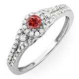 0.50 Carat (ctw) 18k White Gold Round Cut Ruby & White Diamond Ladies Engagement Halo Style Bridal Ring 1/2 CT