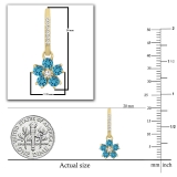 18K Round Blue Topaz and White Diamond Flower Dangling Drop Earrings in 18K Yellow Gold