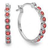 0.25 Carat (ctw) 18K White Gold Round Ruby Ladies Fine Dainty Hoop Earrings 1/4 CT
